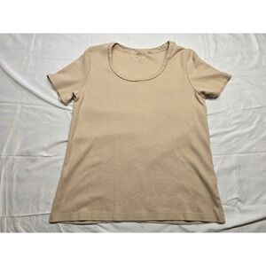 White Stag Womens Tan Brown‎ Crew Neck Short Sleeve T-Shirt Top Size M